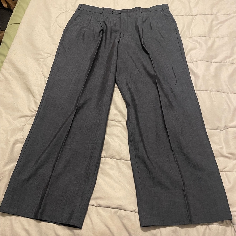 VTG Phat Farm Men Pants 40 x30 Blue Shiny Linen Blend Chino Slacks Dressy Casual